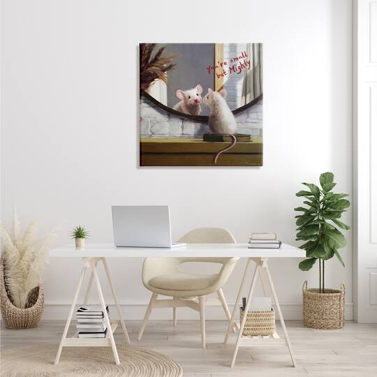 Stupell Industries Small but Mighty Sentiments Adorable Mouse in Mirror Canvas Wall Art
